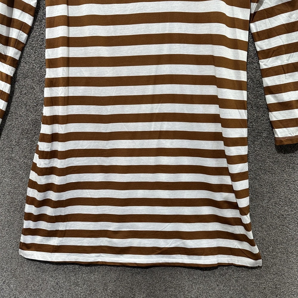 Garnet Hill Cotton Shirt Dress Small Brown Stripe Long Sleeve V‎ Neck Pockets - Picture 8 of 11